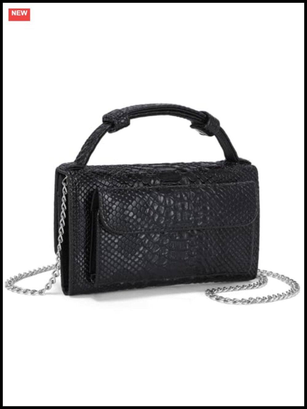 Genuine Leather Animal Embossed Crossbody Wallet with Metal Chain